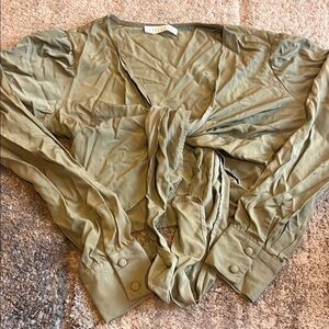 Potter's Pot Olive Green Tie-Front Blouse